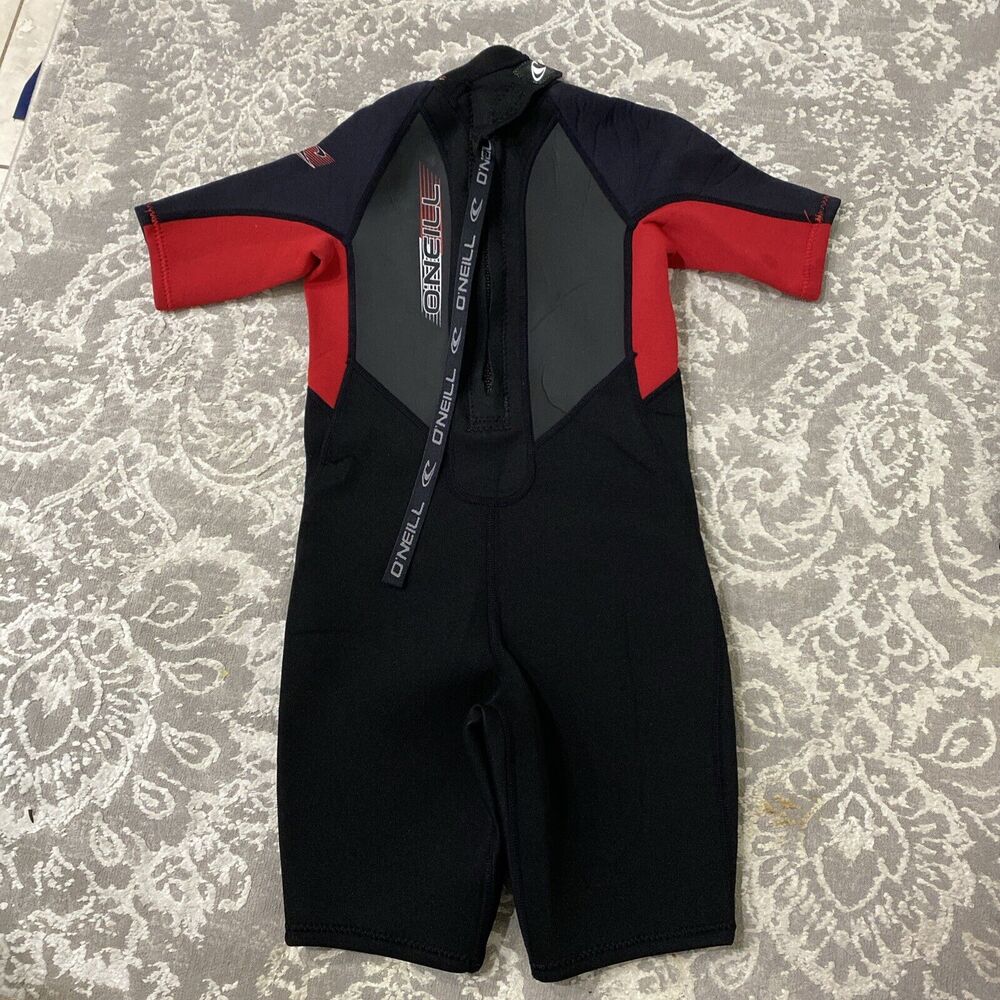 O'neill Wetsuit Kid Youth Sz 8 Black & Red Short Sleeve Swimming Beach Neoprene